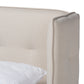 Catarina King Size Wingback Platform Bed Mid-Century Modern Light Beige Fabric Upholstered Walnut Finished Wood Frame