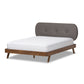 Penelope Platform Bed - Mid-Century Modern Solid Walnut Wood with Grey Fabric Upholstery