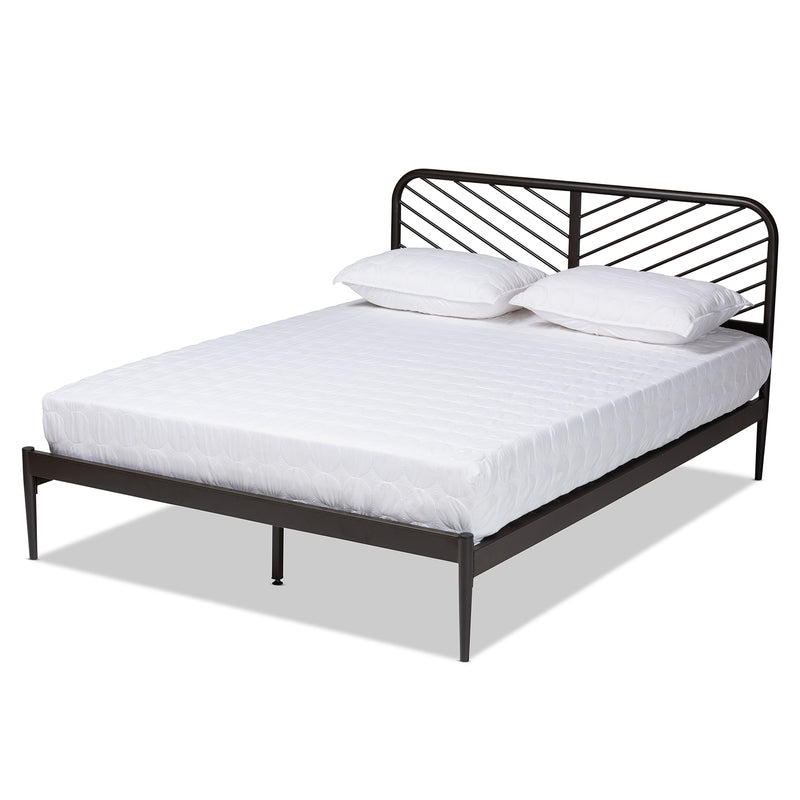 Dora Queen Size Platform Bed - Modern Industrial Design with Black Metal Frame