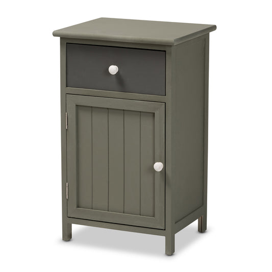 Barend Storage Cabinet Mid-Century Modern 1-Drawer Design in Two-Tone Grey and Charcoal Finished Wood for Stylish Organization