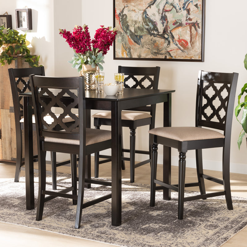 Ramiro Pub Set Modern Contemporary Transitional Grey Fabric Upholstered Walnut Brown Finished Wood 5-Piece