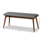 Flora II Dining Bench Mid-Century Modern Dark Grey Fabric Upholstered Medium Oak Finished Wood