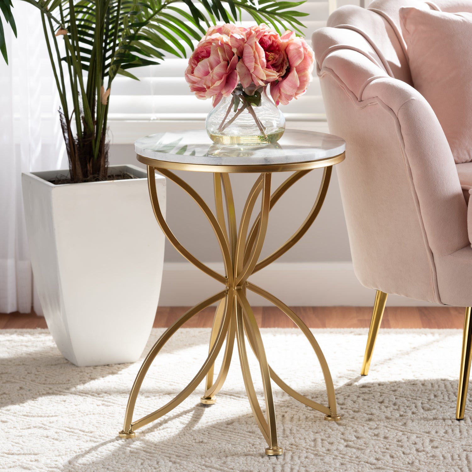 Jaclyn Modern End Table Gold Finished Metal Base with Elegant Marble Top