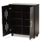 Renley Shoe Storage Cabinet Modern Black Finished Wood 2-Door Organizer for Entryway and Hallway