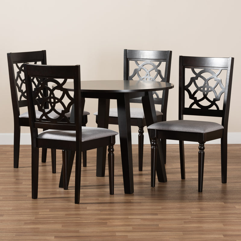 Eliza Dining Set Modern Contemporary 5-Piece Grey Fabric Upholstered Walnut Brown Finished Wood