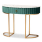 Beale Luxe Console Table Glam Green Velvet Upholstered Design with Brushed Gold Finish and Faux Marble Top, Includes 1 Stylish Storage Drawer