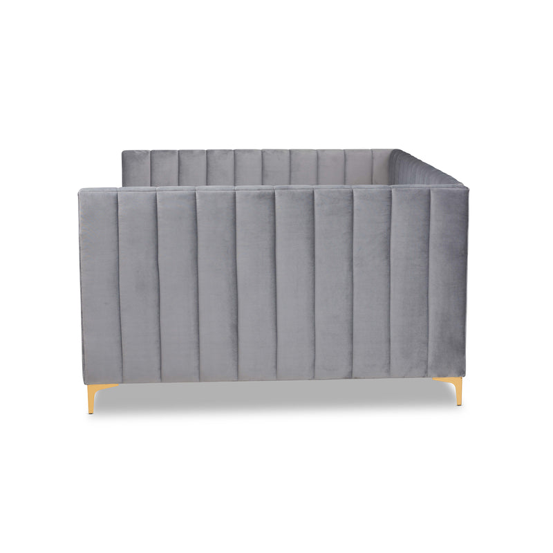 Oksana Daybed - Modern Contemporary Glam and Luxe Light Grey Velvet Fabric Upholstered with Gold Finish