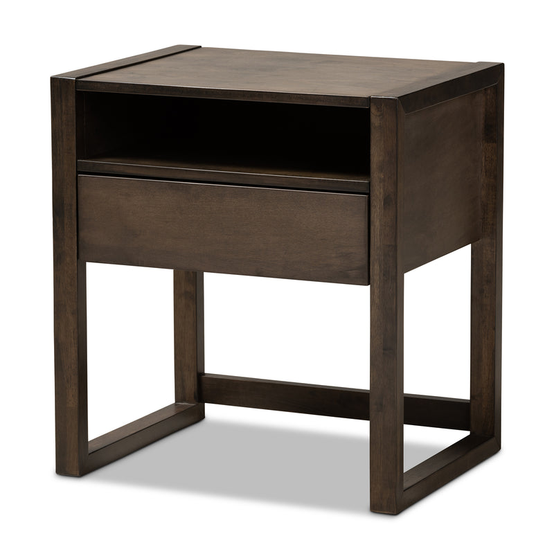 Inicio Nightstand - Modern Charcoal Brown 1-Drawer Wooden Side Table for Bedroom Storage