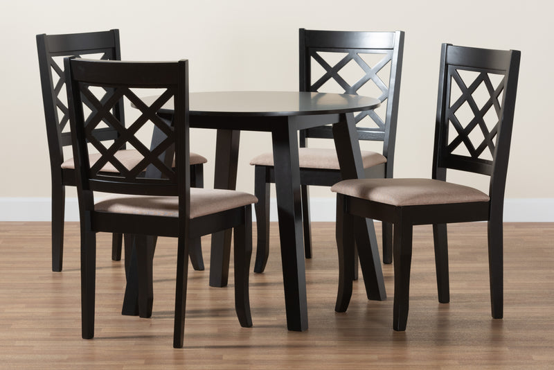 Lexi Dining Set Modern Beige Fabric and Dark Brown Finished Wood 5-Piece Dining Room Furniture for Stylish Home Decor