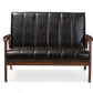 Nikko Loveseat Mid-century Modern Scandinavian Style Black Faux Leather Wooden 2-Seater