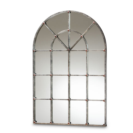 Newman Vintage Farmhouse Arched Window Accent Wall Mirror in Antique Silver, Rustic Decor for Living Room or Entryway