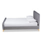 Nami Platform Bed - Modern Contemporary Glam and Luxe Light Grey Velvet Fabric Upholstered with Gold Finish