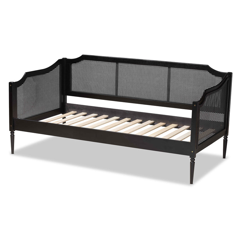 Hancock Twin Size Daybed Mid-Century Modern Design with Charcoal Wood and Synthetic Rattan Accents