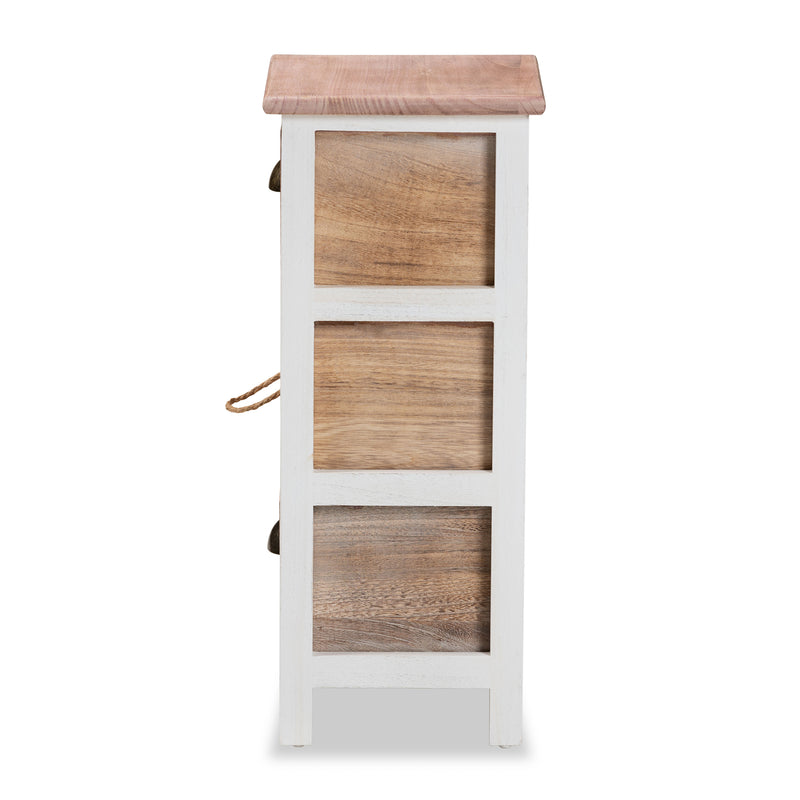 Palta Storage Unit Modern Two-Tone Wood Design with 3 Drawers in White and Oak Brown Finish for Stylish Organization