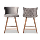 Sagira Counter Stool Set Modern Contemporary Grey Velvet Fabric Upholstered Walnut Brown Finished Wood 2-Piece