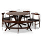 Berlin Dining Set: Mid-Century Modern 6-Piece Wood Dining Set with Black Faux Leather and Walnut Finish