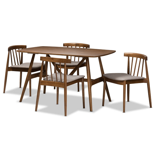 Wyatt Mid-Century Modern Dining Set 5-Piece Walnut Wood Furniture for Elegant Dining Rooms