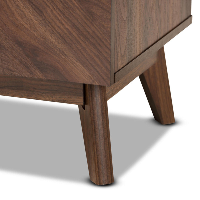 Hartman Mid-Century Modern Nightstand Walnut Brown Finished Wood with 2 Drawers for Stylish Bedroom Storage