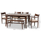 Coretta Dining Set - Mid-Century Modern 6-Piece Cream Fabric and Dark Brown Wood Furniture for Elegant Dining Rooms