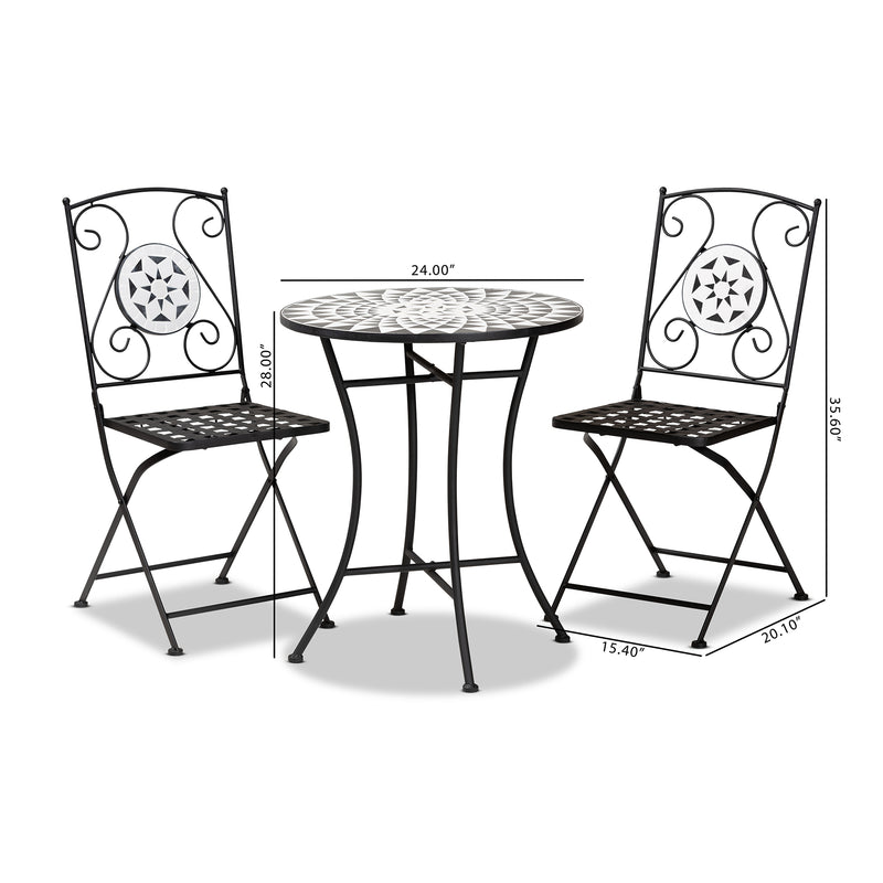 Callison Outdoor Dining Set - Modern 3-Piece Metal and Multi-Colored Glass in Black Finish for Stylish Patio Dining