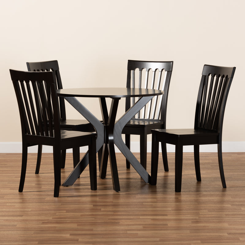 Zora Dining Set Modern 5-Piece Dark Brown Finished Wood Furniture for Stylish Home Decor