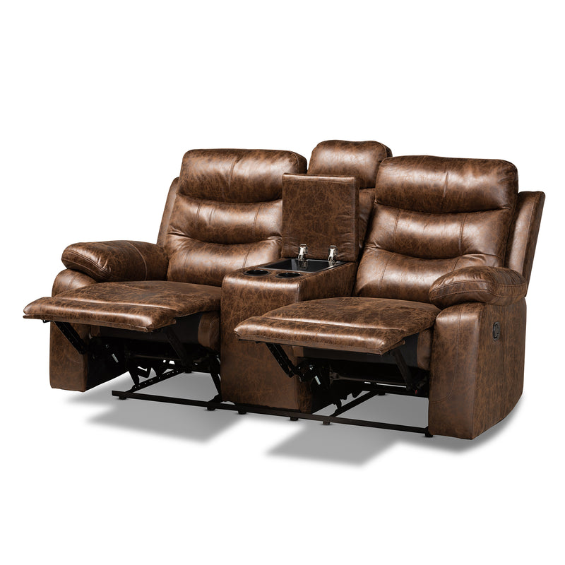 Beasley Reclining Loveseat - Modern Distressed Brown Faux Leather 2-Seater Sofa for Living Room Comfort and Style