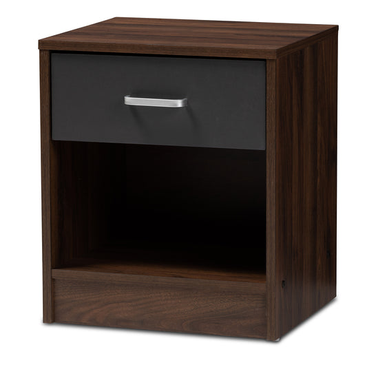 Hansel Nightstand - Modern 1-Drawer Design in Dark Brown and Grey Finish for Stylish Bedroom Storage