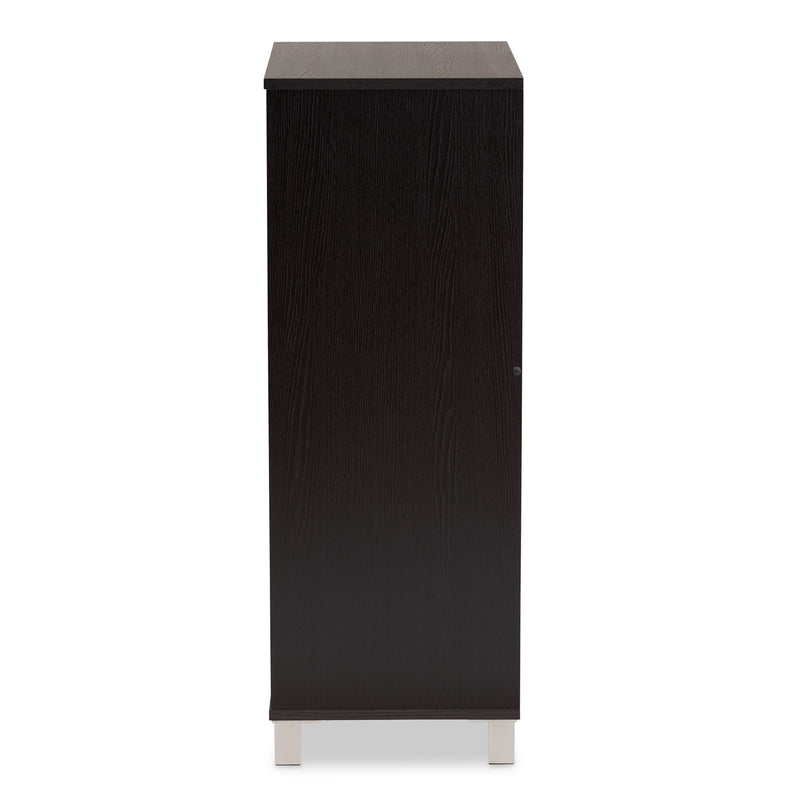 Ernest Shoe Storage Cabinet in Dark Brown Finished Wood with 2 Doors for Organized Footwear