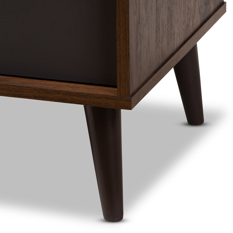 Samuel Mid-Century Modern TV Stand in Brown and Dark Grey with Storage and Stylish Design