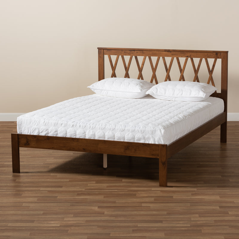 Malene Queen Size Platform Bed - Mid-Century Modern Walnut Finish, Stylish and Durable Bedroom Furniture