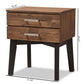 Selena Nightstand Mid-Century Modern Brown Wood 2-Drawer Bedside Table with Storage Solutions