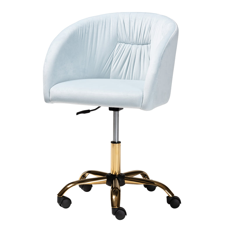 Ravenna Office Chair Contemporary Glam and Luxe Aqua Velvet Fabric and Gold Metal Swivel