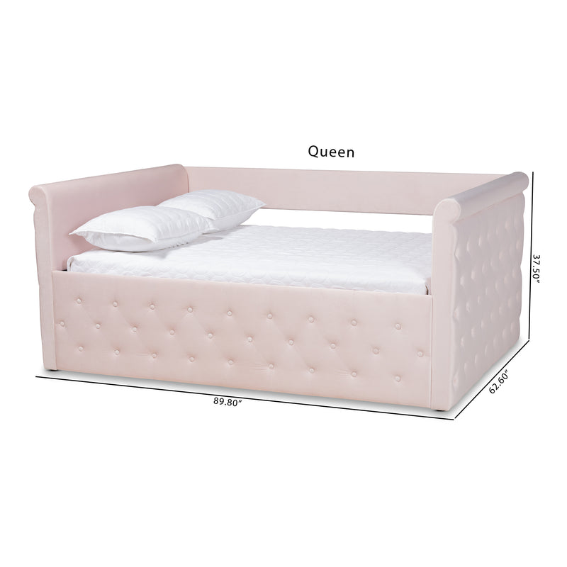 Amaya Full Size Daybed Modern Contemporary Light Pink Velvet Upholstered Design for Stylish Living Spaces