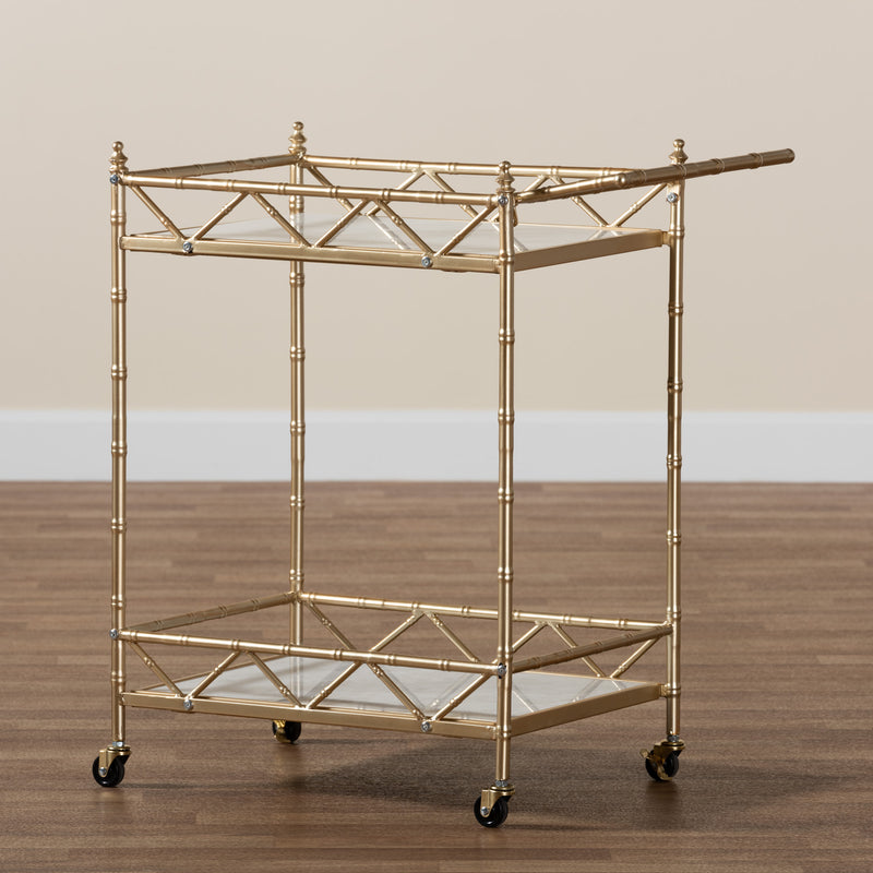 Mela 2-Tier Wine Cart - Contemporary Glam Design with Gold Metal Frame and White Marble Shelves