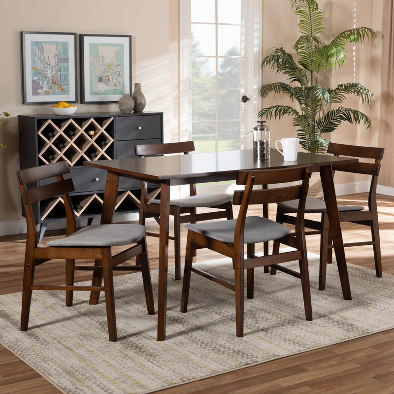 Eleri Dining Set Mid-Century Modern Transitional Light Beige Fabric Upholstered Walnut Brown Finished Wood 5-Piece