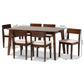 Camilla 7-Piece Dining Set in Mid-Century Modern Style with Cream Upholstery and Dark Brown Wood Finish