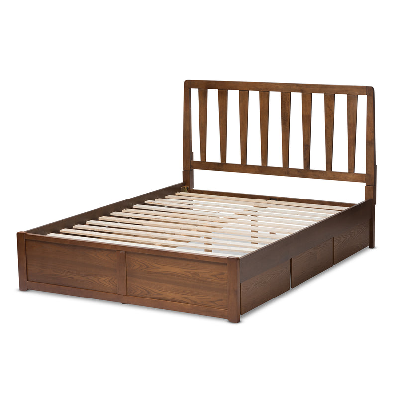 Raurey Storage Platform Bed - Modern and Contemporary Walnut Finish