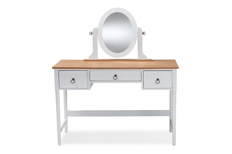 Sylvie Classic Vanity Table White 3-Drawer Wood Design with Mirror for Elegant Bedroom Decor