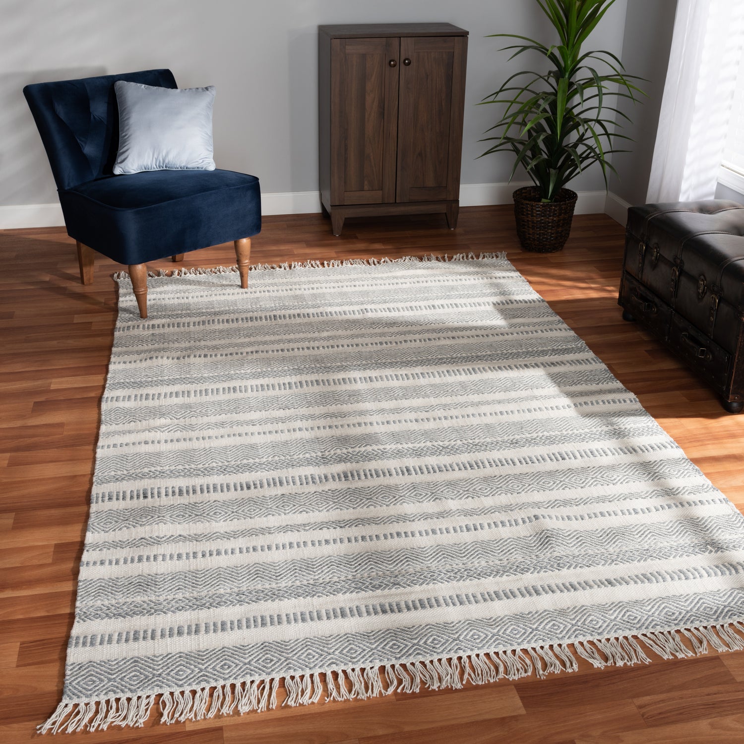 Jonas Area Rug Modern Handwoven Grey and Ivory PET Yarn for Indoor and Outdoor Use