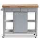 Hayward Kitchen Cart Coastal Farmhouse Style Light Grey Wood Mobile Storage Solution with Shelves and Wheels