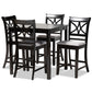 Chandler Dining Set Modern and Contemporary Grey Fabric Upholstered Espresso Brown Finished Wood 5-Piece Counter Height Pub