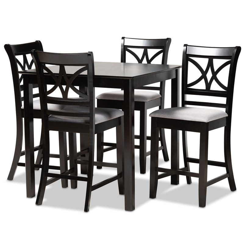 Chandler Dining Set Modern and Contemporary Grey Fabric Upholstered Espresso Brown Finished Wood 5-Piece Counter Height Pub