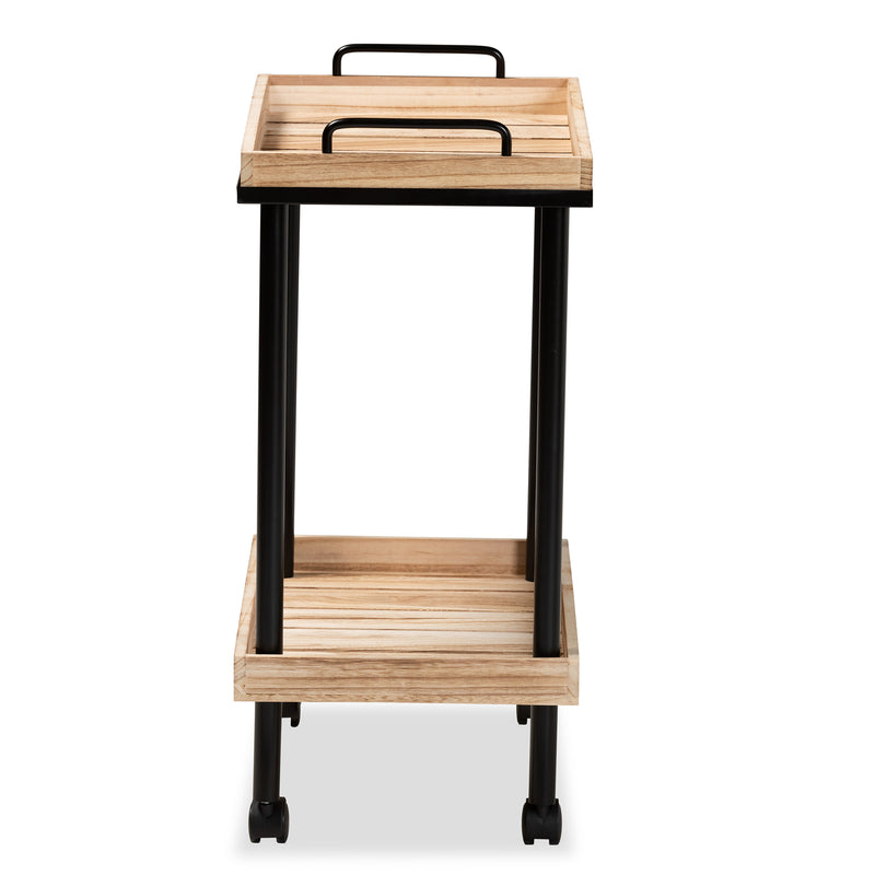 Olinda Kitchen Cart Modern Contemporary Design Oak Brown Finished Wood Black Metal Accents