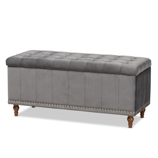 Kaylee Ottoman Modern Contemporary Grey Velvet Fabric Upholstered Button-Tufted Storage Bench