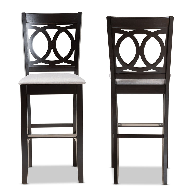 Carson Bar Stool Set Modern and Contemporary Grey Fabric Upholstered Espresso Brown Finished Wood 2-Piece