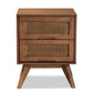 Barrett Mid-Century Modern Nightstand Walnut Brown Wood with Synthetic Rattan Featuring 2 Drawers for Stylish Storage