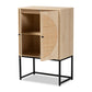 Ardon Storage Cabinet Bohemian Light Brown Wood and Black Metal 2-Door Design with Natural Rattan Accents for Stylish Home Organization