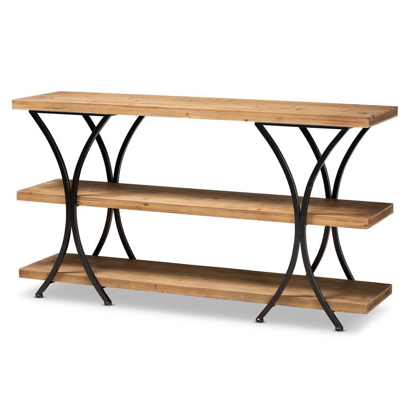 Terrell Console Table Modern Rustic Industrial Design Natural Brown Wood Black Metal Accents