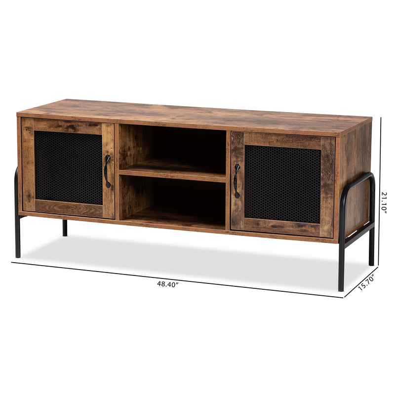 Valeska Modern Industrial 2-Door TV Stand in Walnut Brown Wood and Black Metal Frame, Stylish Entertainment Center for Living Room Storage