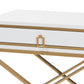 Lilibet End Table Modern Glam Luxe Design White Finished Wood Gold Metal 1 Drawer for Stylish Storage